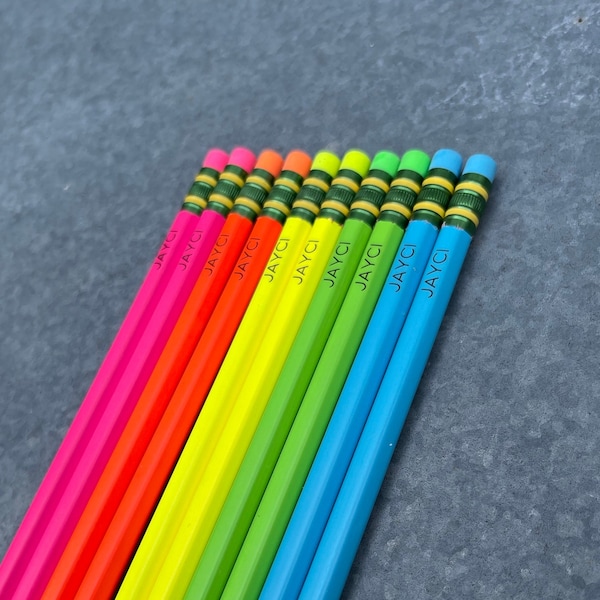 Personalized Neon Pencils - Customized Pencils - Neon Pencils with Name - With Saying - Back to School Supplies