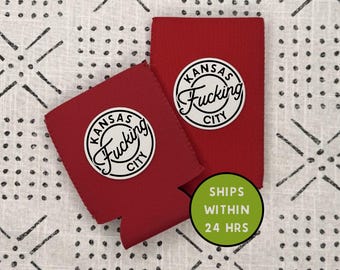 Kansas City Neoprene Can Cooler - With Leatherette Patch - Kansas F***ing City - Tailgating Can Cooler - Kansas City - Football - KC