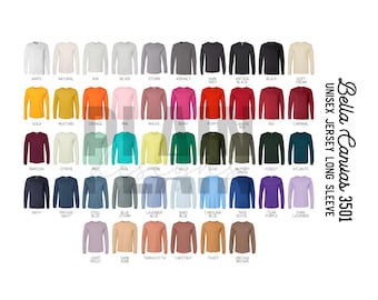 Bella Canvas 3501 Color Chart - Digital Download - 3501 SVG - 3501 Color Chart - 3501 JPEG - Bella Canvas Color Chart