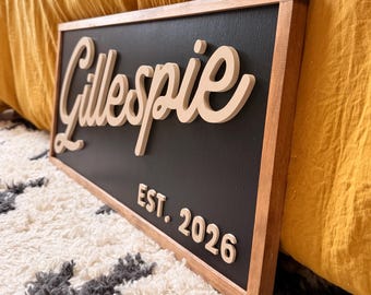 Personalized Family Name Sign - Custom Last Name Established Sign - 3D - Couples Gifts - Anniversary  Gifts - Wedding Gifts