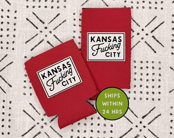 Kansas City Neoprene Can Cooler - With Leatherette Patch - Kansas F***ing City - Tailgating Can Cooler - Kansas City - Football - KC