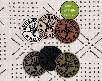 Funny Patch - Yeehaws - Hellnaws - With Adhesive - Heat Activated - Leatherette - Funny - Hat Bar