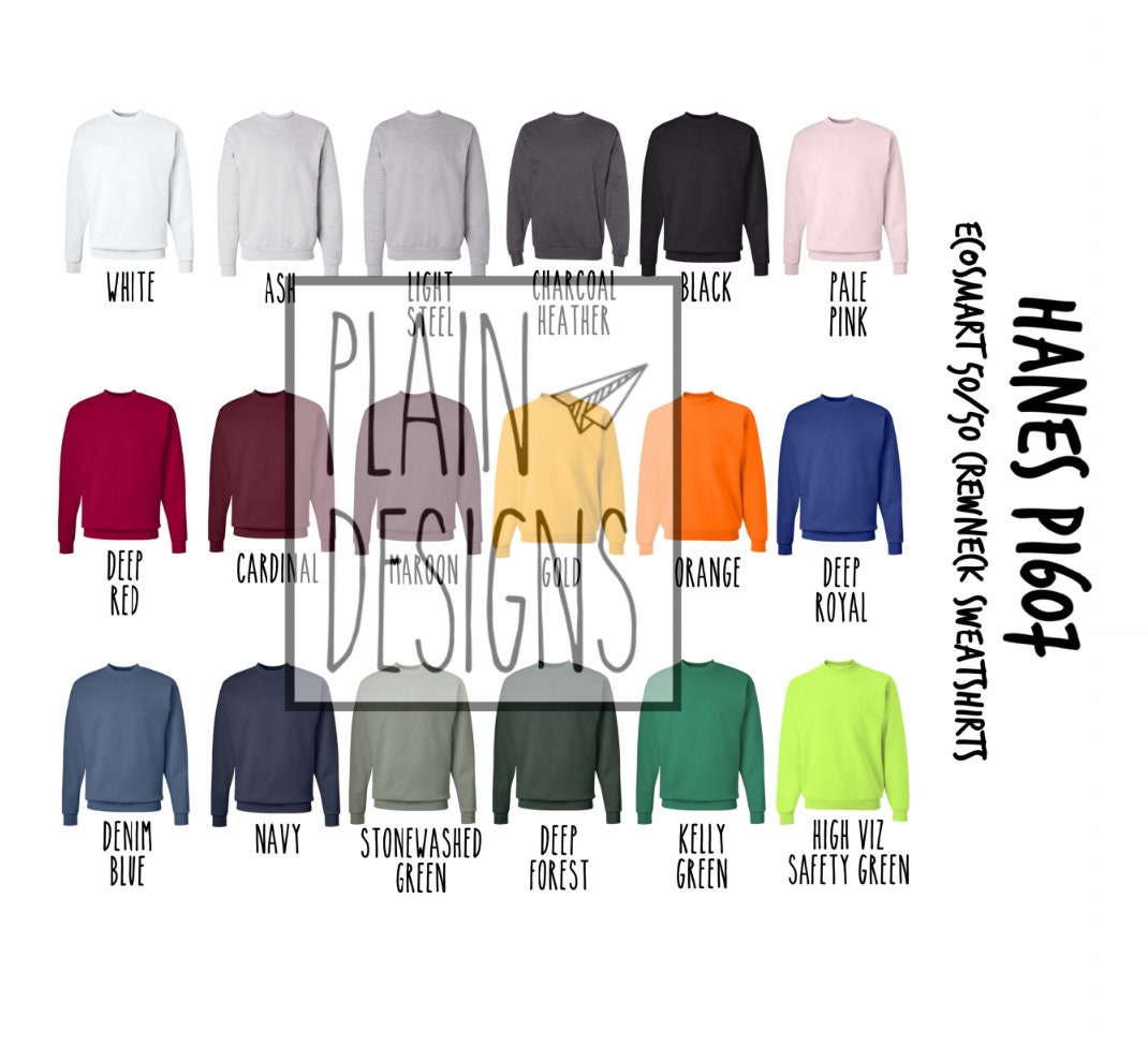 Hanes P1607 Color Chart DIGITAL DOWNLOAD Hanes Ecosmart 50/50 Crewneck  Sweatshirts 