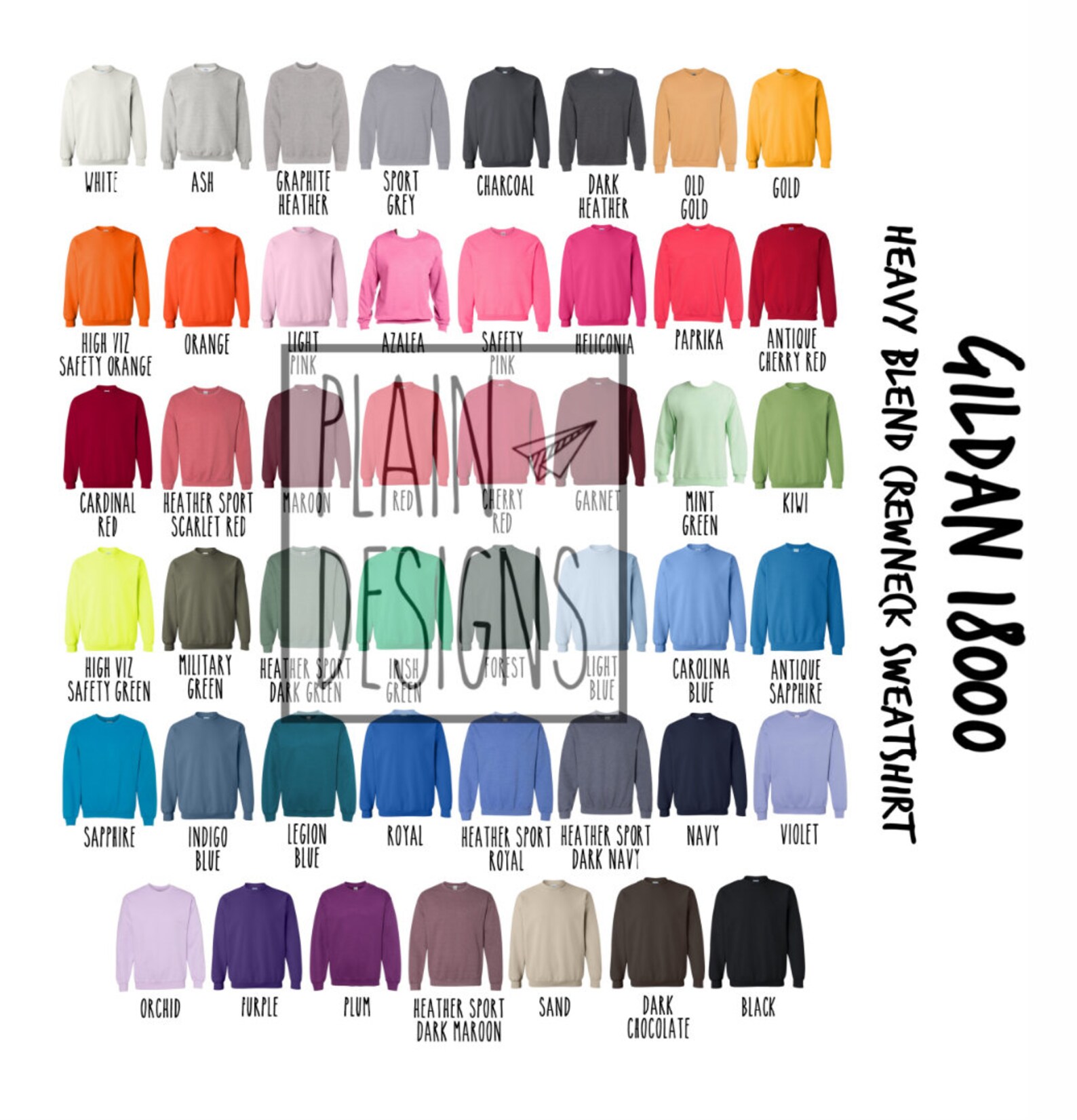 Gildan 18000 Color Chart DIGITAL DOWNLOAD Gildan Color | Etsy