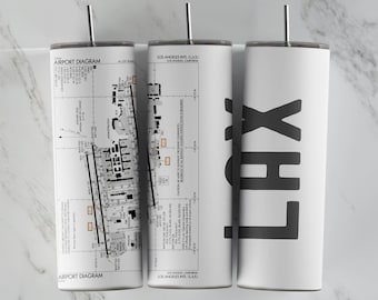 Airport Tumbler - 20 oz Skinny - Airport Diagram - Aviation - Pilot Tumbler - Flight Attendants