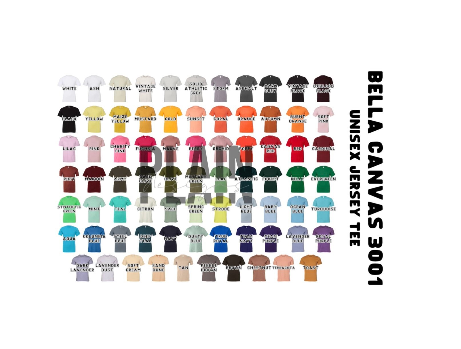 Bella Canvas 3001 Color Chart - *DIGITAL DOWNLOAD* - Bella+Canvas Color Chart - UPDATED - 2022