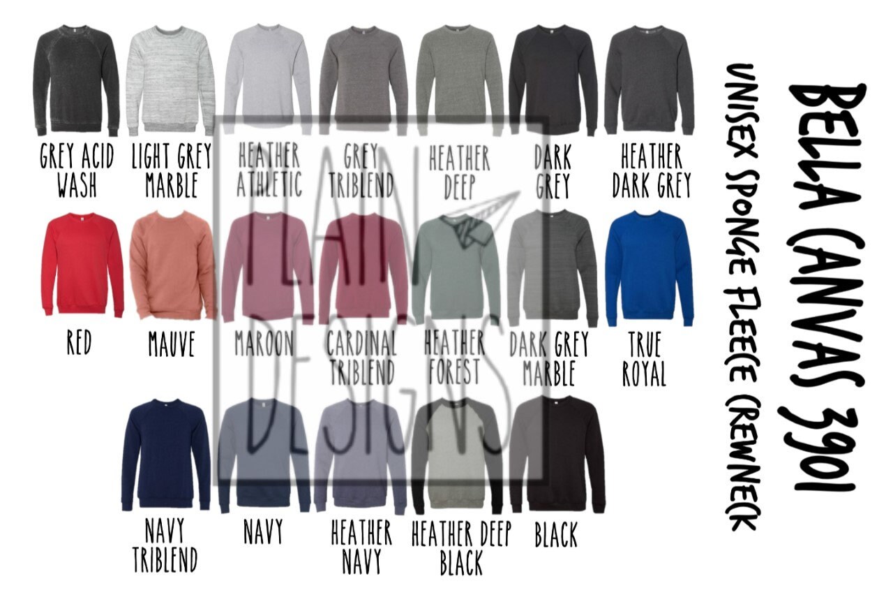 Download Free Size Chart 3901 Bella Canvas 3910 Unisex Sweatshirt Color Chart 3901 Color Chart Art Collectibles Prints Colonialgolfhart Com