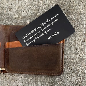 Tarjeta de mensaje de billetera personalizada - Tarjeta de visita de metal - Mensaje escrito a mano - Tarjeta de mensaje para billetera - Regalos de boda - Día de la madre