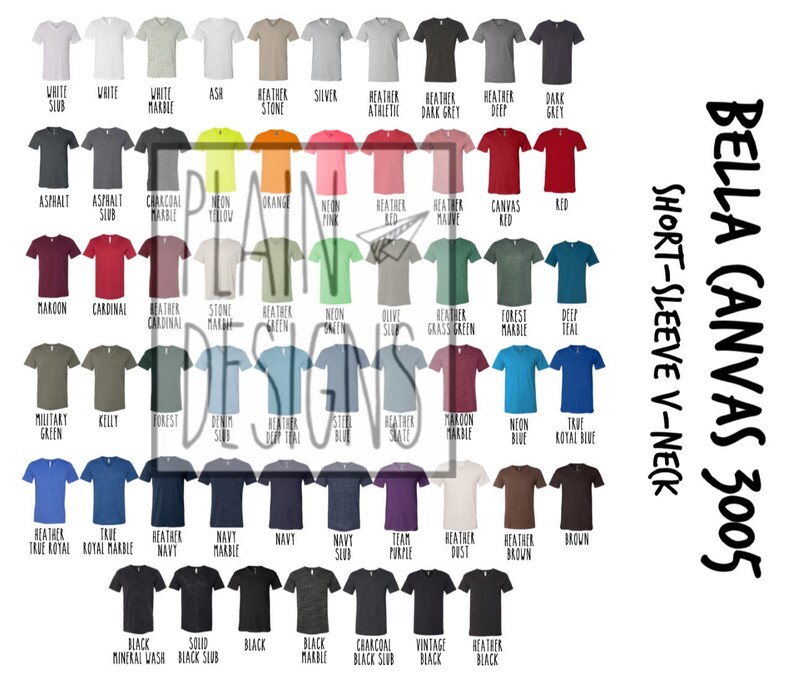 bella canvas 3005 color chart