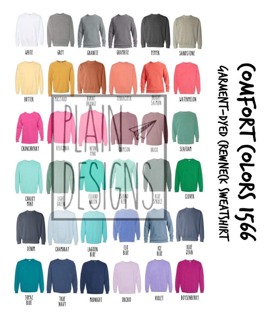 Comfort Colors 1566 Color Chart DIGITAL DOWNLOAD Comfort Colors ...