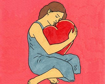 Self Love – 4x6 Art Print | Inspirational Wall Art | Mental Health & Self-Care Gift | Feminine Minimalist Decor | Heart art
