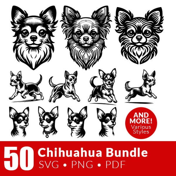 50 Chihuahua SVG, Chihuahua Silhouette, Chihuahua Bundle SVG, SVG Cut Files, Chihuahua Clipart Bundle, Chihuahua Cut File- Dog Svg png pdf