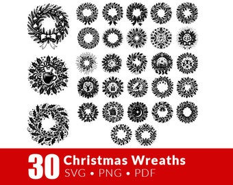 30 Christmas Wreath SVG Bundle PDF, PNG, Christmas Ornaments Svg, Christmas ClipArt, Christmas Wreath Outline svg pdf png, Wreath Silhouette