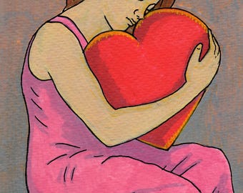 Self Love – 4x6 Art Print | Inspirational Wall Art | Mental Health & Self-Care Gift | Feminine Minimalist Decor | Heart art