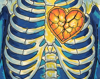 The Weight of Invisible Wounds – 4x6 Art Print + Hand-Colorable Version | Healing Art | Mental Health Awareness | Trauma Recovery Print