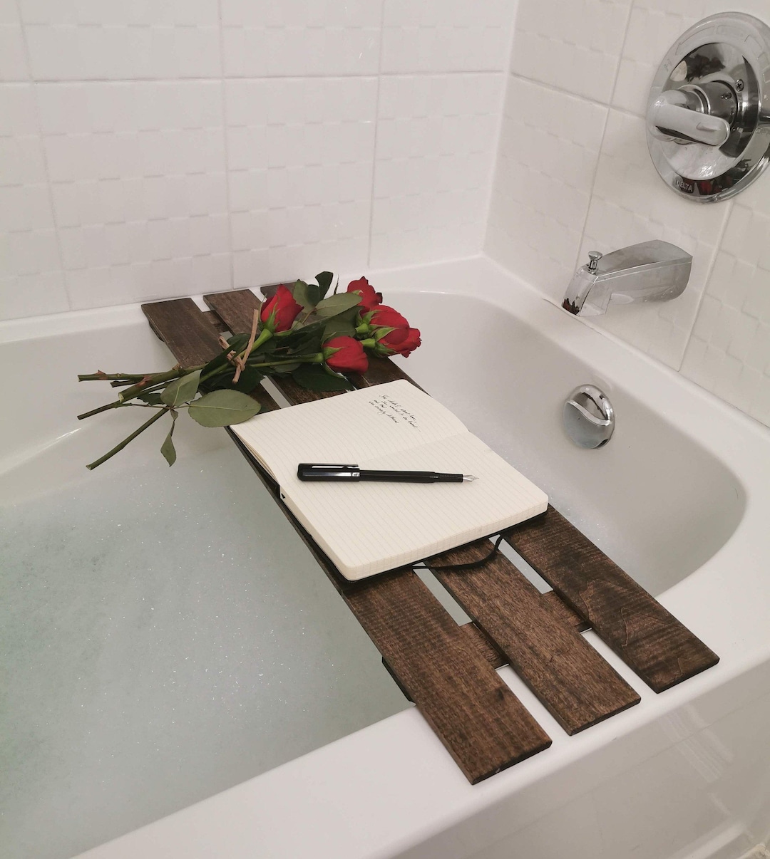 3 Slat Wooden Bathtub Trays/bathroom Vanity/ Bath Caddy/luxury Etsy