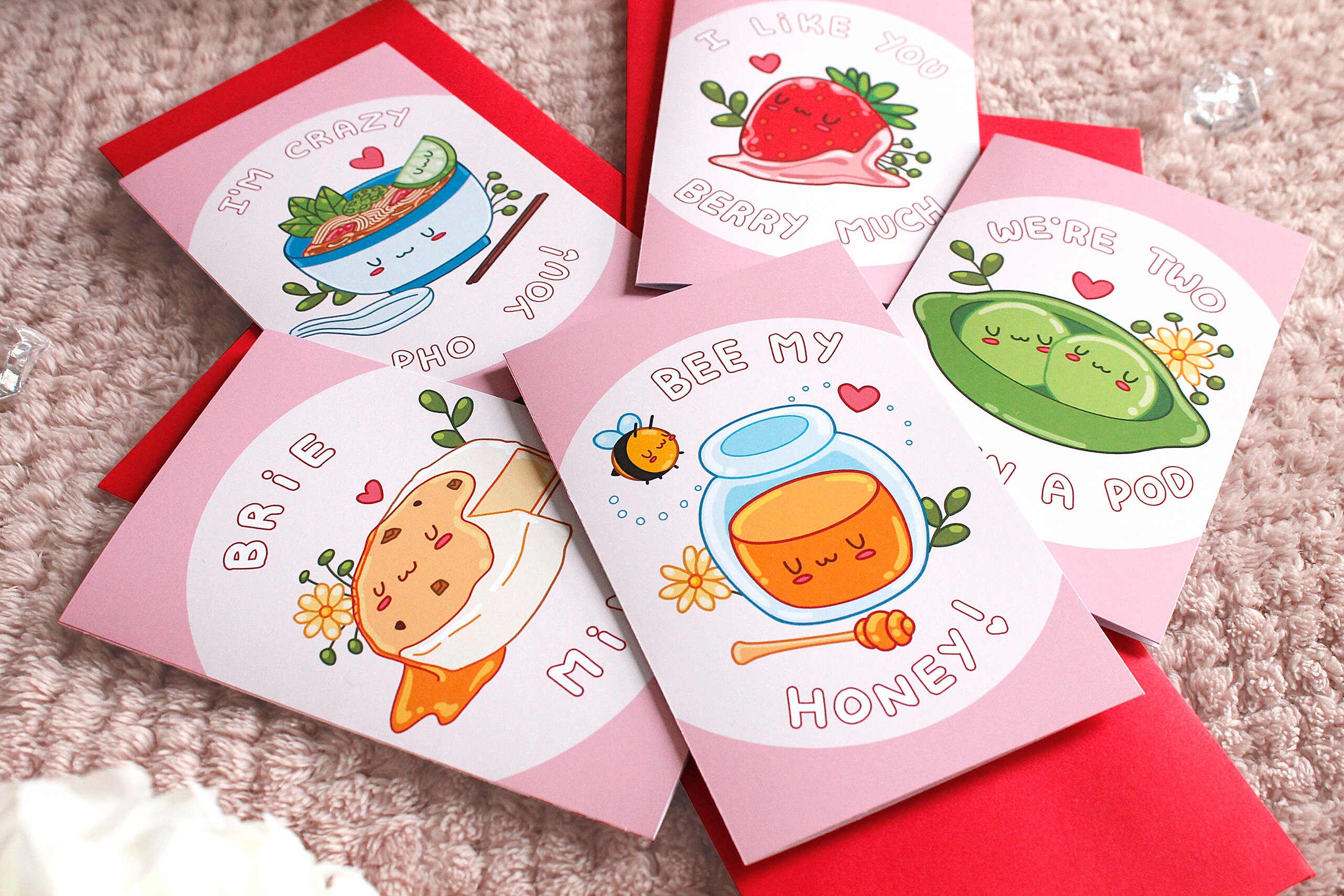 Greeting Cards Pack Food Themed Greeting Cards Valentine Etsy