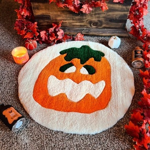 Pumpkin cookie rug, Halloween home decor, tufted Halloween rug, pumpkin cookie tufted rug