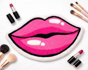 Handmade Tufted Lips Rug, Pink Glam Statement Piece, Y2K Bedroom Decor