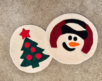 Handmade Christmas Rug | Tufted Snowman or Tree Accent Rug
