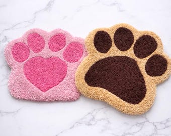 Handmade Tufted Paw Print Pet Bowl Mat | Non-Slip Feeding Rug