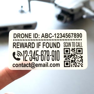 Custom Drone ID Sticker - FAA/CAA Compliant Waterproof Fade Resistant Personalized Drone Label - Ultra Thin Weatherproof Registration Tag