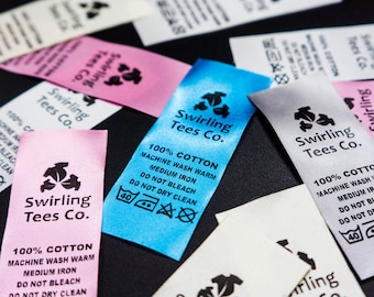 50pcs Color Soft Fabric Labels with Your Logo | Custom Satin Clothing Labels Wash Care Sew-in Garment  Tags for Handmade Items Clothing Tags