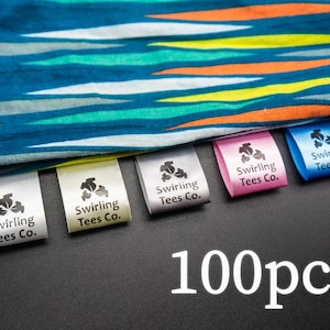 100pcs Custom Tags for Handmade items | Personalized Fold-over Crochet Labels Silky Satin Sew-In Tags for Clothing Labels Folded Sew On Tags