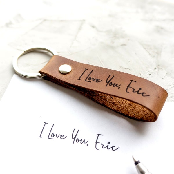 Handgeschriebener Schlüsselanhänger | Personalisierter Schlüsselanhänger I Love You Schlüsselring Personalisiertes Geschenk Leder Schlüsselanhänger Signatur Geschenk für Ihn