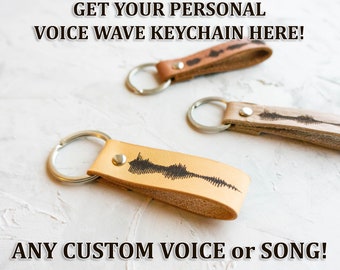 Soundwave Leather Keychain, Personalized Sound Wave Keyring Custom Voice Wave Keyfob Custom Engraved Key Fob Waveform Voice Recording Gift