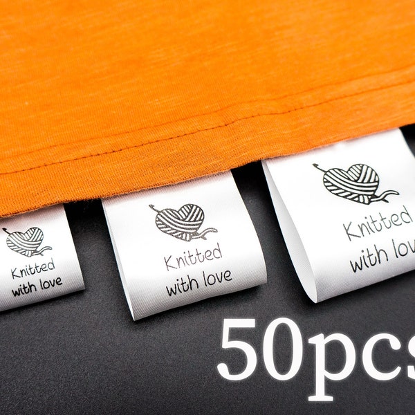 50pcs etiquetas de tela personalizadas para artículos hechos a mano / etiquetas de ropa satinada Lavar etiquetas de marca de cuidado se cosen sobre etiquetas de logotipo personalizadas para ropa