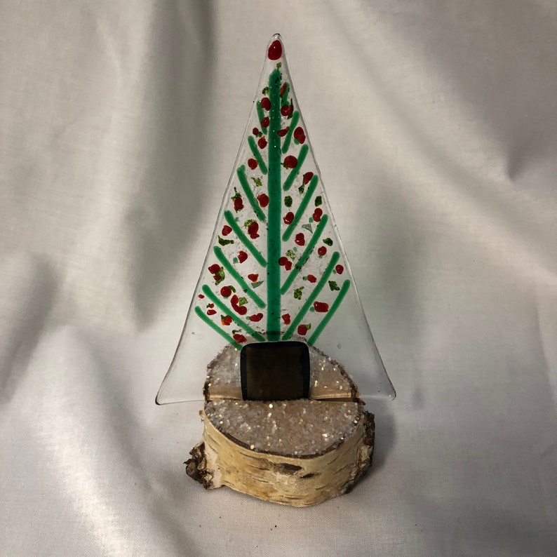 Fused Glass Christmas Trees on a Stand made of White Birch image 2