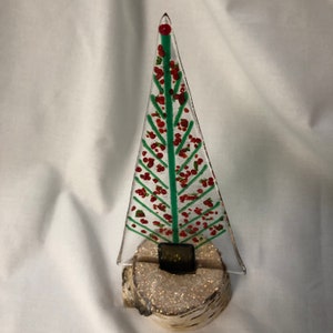 Fused Glass Christmas Trees on a Stand made of White Birch image 5
