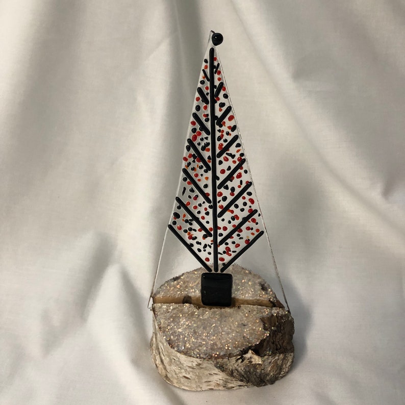Fused Glass Christmas Trees on a Stand made of White Birch image 3