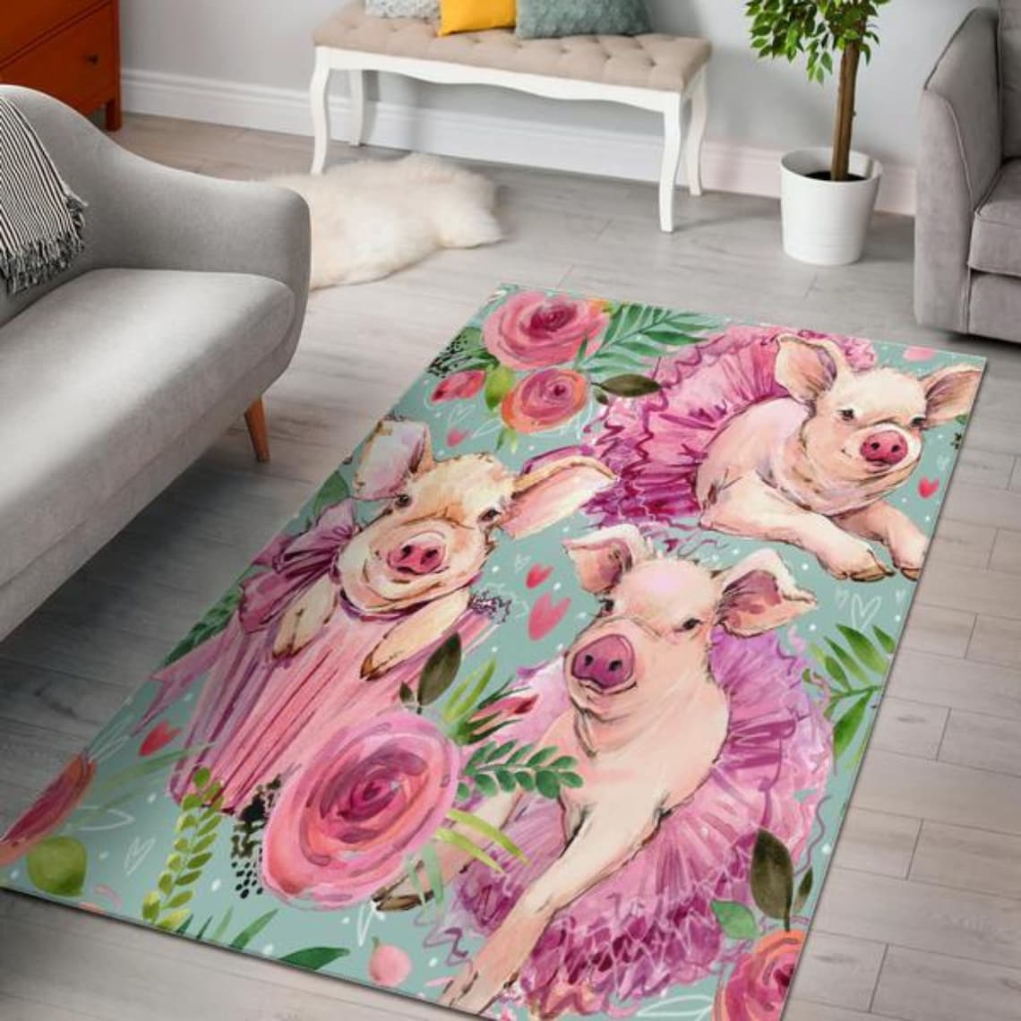 Floral Rug Pig Rug Pig Carpet Farm Animal Carpet Pig Etsy
