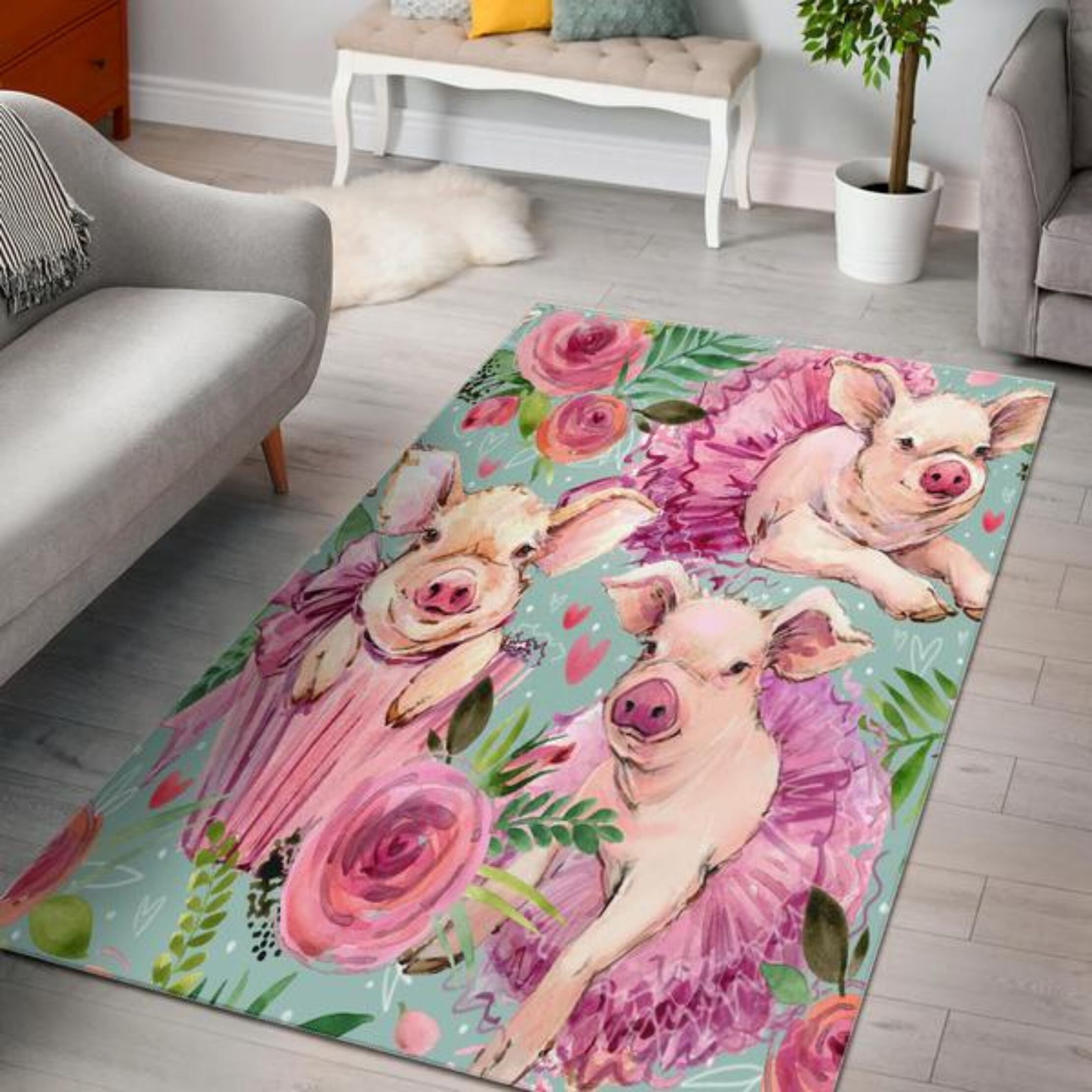 Floral Rug Pig Rug Pig Carpet Farm Animal Carpet Pig Etsy