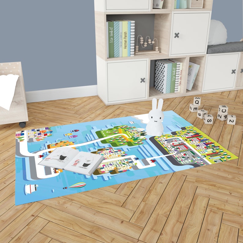 Cute Rug Cartoon Rug Rug for Son Island Rug, 3D Carpets Car Path Kids Room Rugs Kids Mat 3D Kids Room Carpets Daughter