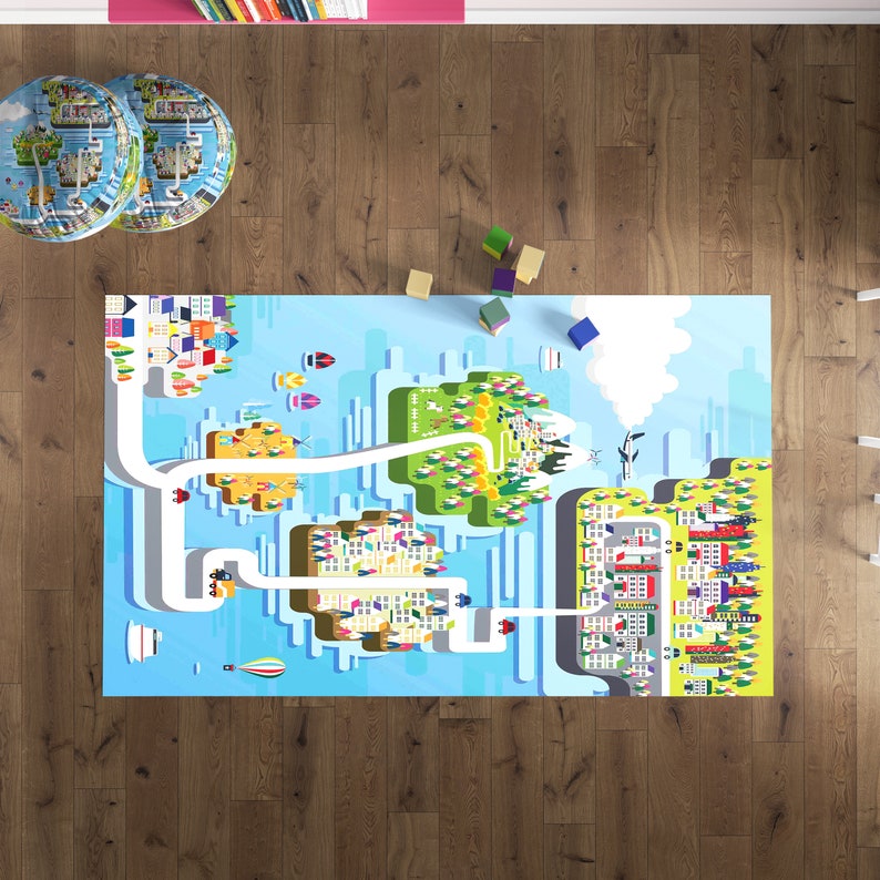 Cute Rug Cartoon Rug Rug for Son Island Rug, 3D Carpets Car Path Kids Room Rugs Kids Mat 3D Kids Room Carpets Daughter