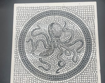 Pompeii Octopus Mosaic Tile: Laser Engraved Ceramic Coaster