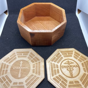 DHARMA Initiative, LOST, Dharma, Drink coaster set, Laser engraved, Barware Gift, Home Decor, Lost TV show, Initiative Station, Poplar wood