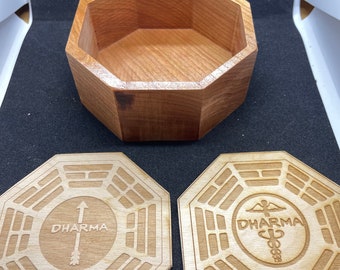LOST Dharma Initiative Drink Coaster Set: Laser Engraved Baltic Birch