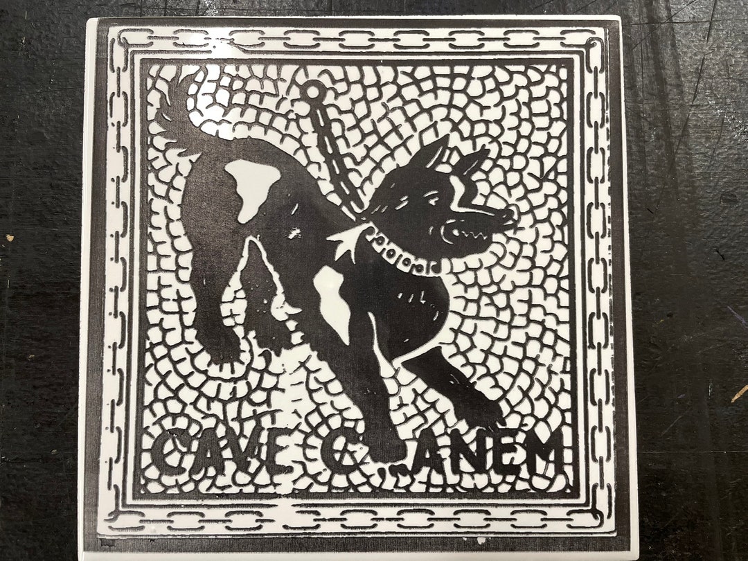 Cave Canem Tile: Laser Engraved Pompeii Dog Mosaic Coaster - Etsy