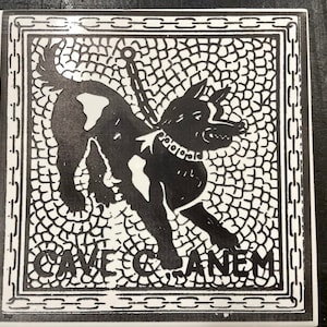 Decorative Laser Engraved Tile, Pompeii Illustration, Dog Mosaic, Home Decor, Housewarming Gift, Ceramic Coaster, Roman Style, Flower Art