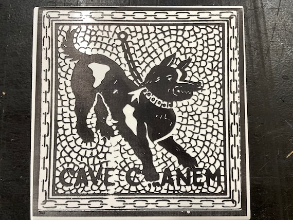 マスミアート陶板画 犬 オーダー額付き Cave Canem Tile: Laser Engraved Pompeii Dog Mosaic Coaster - Etsy