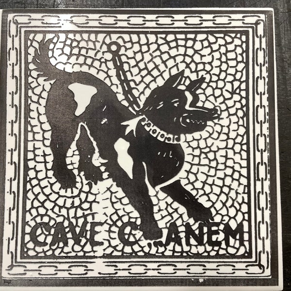 Tuile décorative, Mosaïque de Pompéi, Grotte Canem, Méfiez-vous du chien, Tuile gravée au laser, Pieuvre, Motif de fleurs, Décoration d'intérieur, Cadeau de pendaison de crémaillère