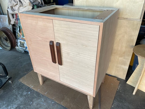 Hand Made Cherry Sink Cabinet With Walnut Top And Handcrafted