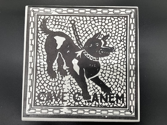 Cave Canem Tile: Laser Engraved Pompeii Dog Mosaic Coaster - Etsy