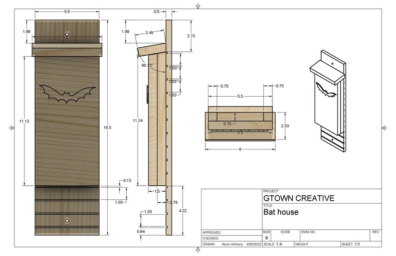 BAT HOUSE Plans, Bat House Drawing, Fusion 360 Model, Bat House Build