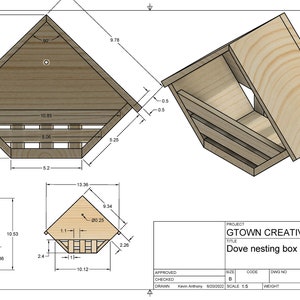 Nestkastplannen, duivennestkast, nestkastplannen, Fusion 360-model, tekening bouwen, vogelhuisje tuin, tuincadeau, cadeau Birder