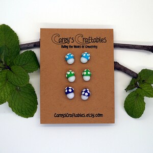 Mini Mushroom Stud Earrings: Handmade Polymer Clay, Nickel Free